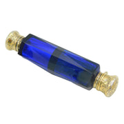19th Century Sterling Silver Gilt Cobalt Blue Glass Double-Ended Scent Bottle Antique