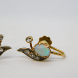 19th Century 18ct Yellow Gold, Cabochon Opal & Paste Screw-Back Earrings Antique c1890