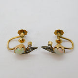 19th Century 18ct Yellow Gold, Cabochon Opal & Paste Screw-Back Earrings Antique c1890