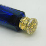 19th Century Sterling Silver Gilt Cobalt Blue Glass Double-Ended Scent Bottle Antique