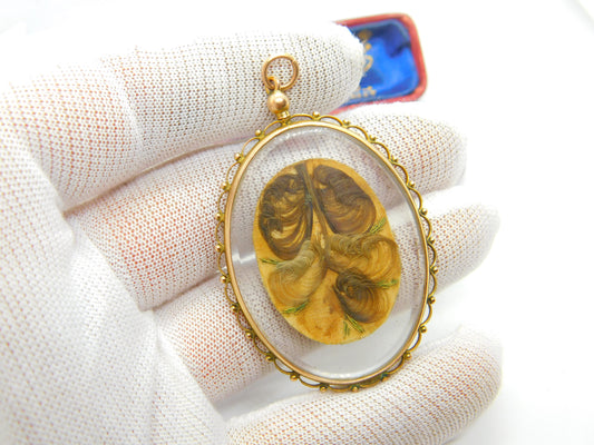 Large Victorian 9ct Yellow Gold Mourning Hair Locket Pendant Antique c1880