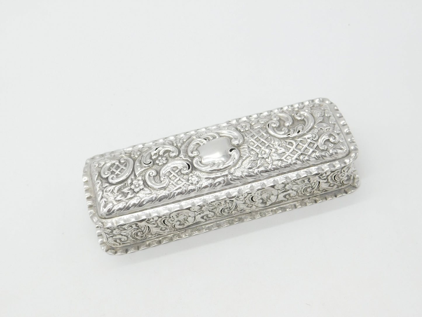 Victorian Sterling Silver Repousse Trinket Box 1899 Birmingham Antique