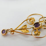 Edwardian 9ct Yellow Gold, Seed Pearl & Amethyst Lavalier Drop Pendant Antique c1910