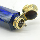 19th Century Sterling Silver Gilt Cobalt Blue Glass Double-Ended Scent Bottle Antique