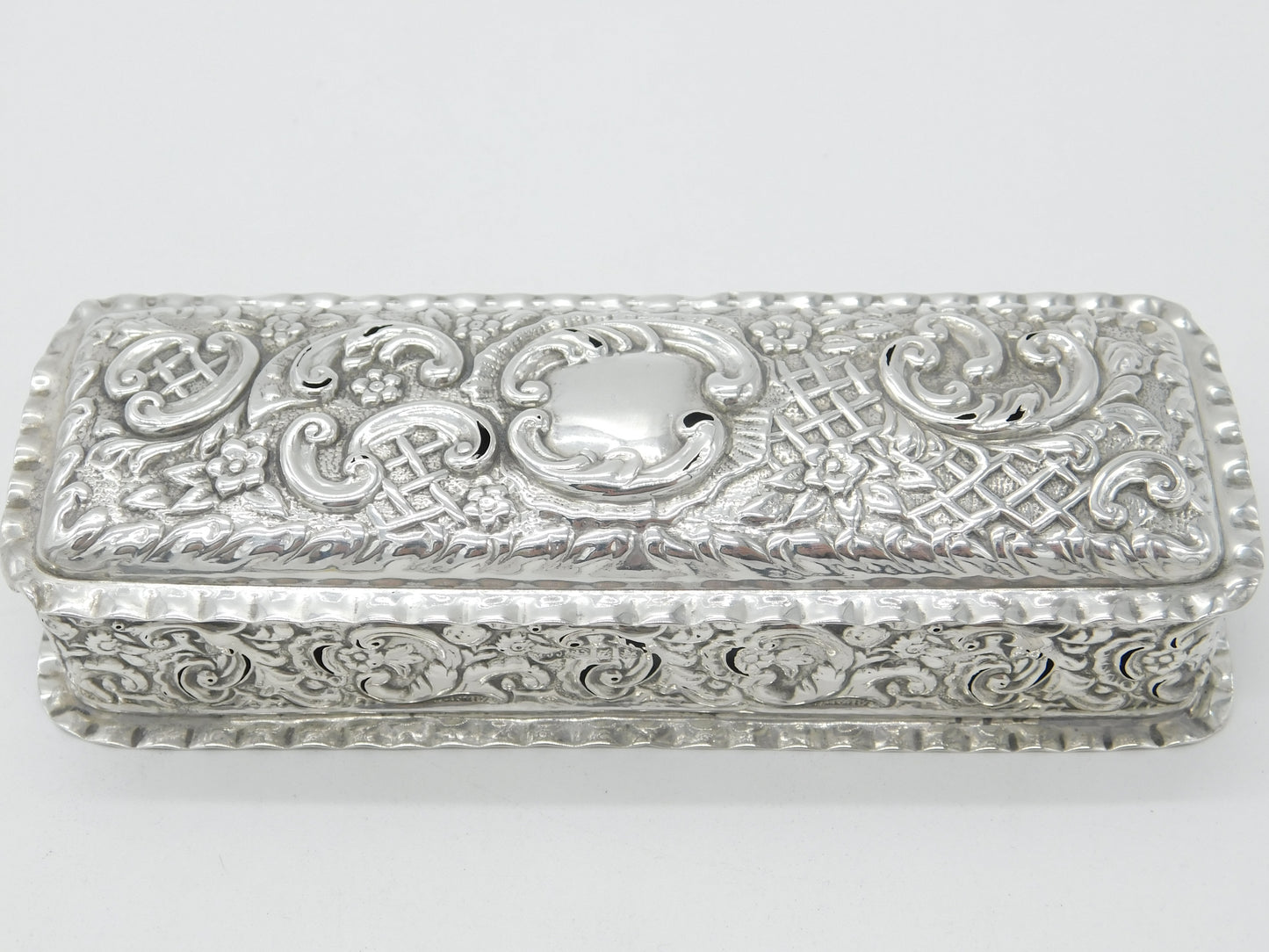 Victorian Sterling Silver Repousse Trinket Box 1899 Birmingham Antique