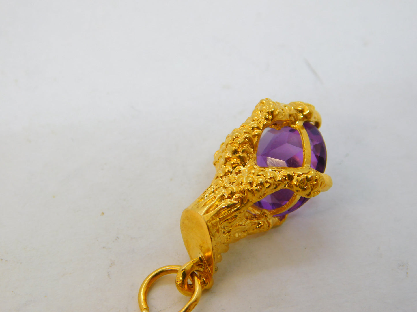 9ct Yellow Gold Amethyst Set Eagle Claw Charm Pendant Vintage 1966 London