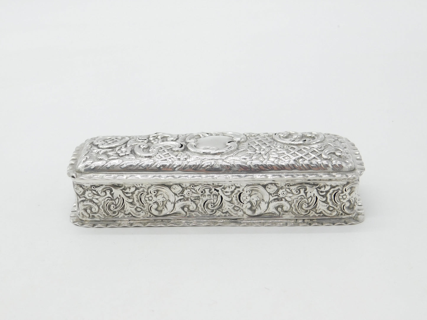 Victorian Sterling Silver Repousse Trinket Box 1899 Birmingham Antique