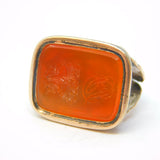 George III 9ct Rose Gold Agate Roaring Lions Intaglio Fob Seal Antique c1800