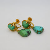 14ct Yellow Gold Raw Turquoise Screw-Back Earrings Antique c1920 Art Deco