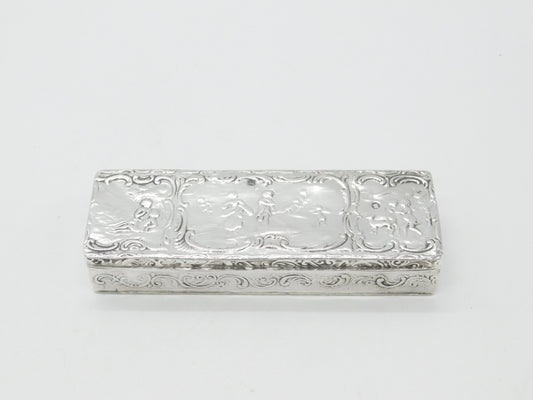 Victorian Sterling Silver Romantic Nouveau Scene Trinket Box 1896 Sheffield