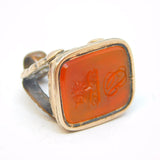 George III 9ct Rose Gold Agate Roaring Lions Intaglio Fob Seal Antique c1800