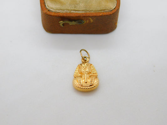 Egyptian 9ct Yellow Gold Pharaoh Tutankhamun Charm Pendant Vintage c1970