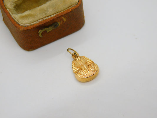 Egyptian 9ct Yellow Gold Pharaoh Tutankhamun Charm Pendant Vintage c1970