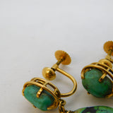 14ct Yellow Gold Raw Turquoise Screw-Back Earrings Antique c1920 Art Deco