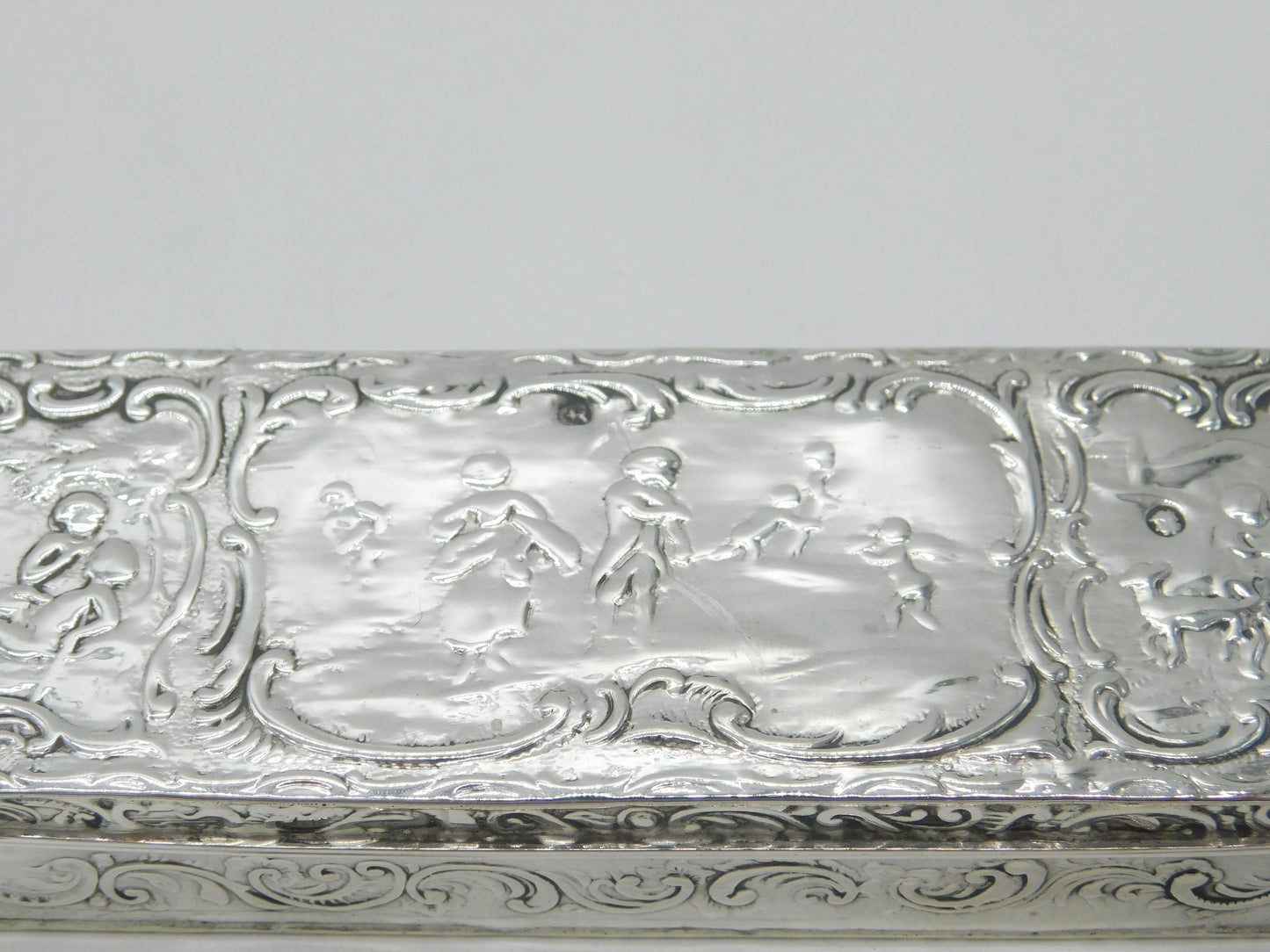 Victorian Sterling Silver Romantic Nouveau Scene Trinket Box 1896 Sheffield