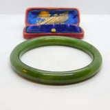 Hand Carved Green Jade Cuff Bangle Bracelet Antique c1920 Art Deco