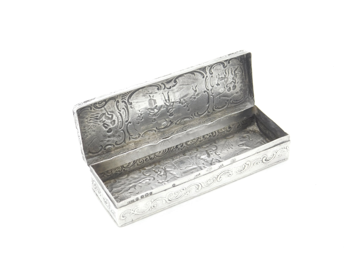 Victorian Sterling Silver Romantic Nouveau Scene Trinket Box 1896 Sheffield