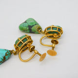 14ct Yellow Gold Raw Turquoise Screw-Back Earrings Antique c1920 Art Deco