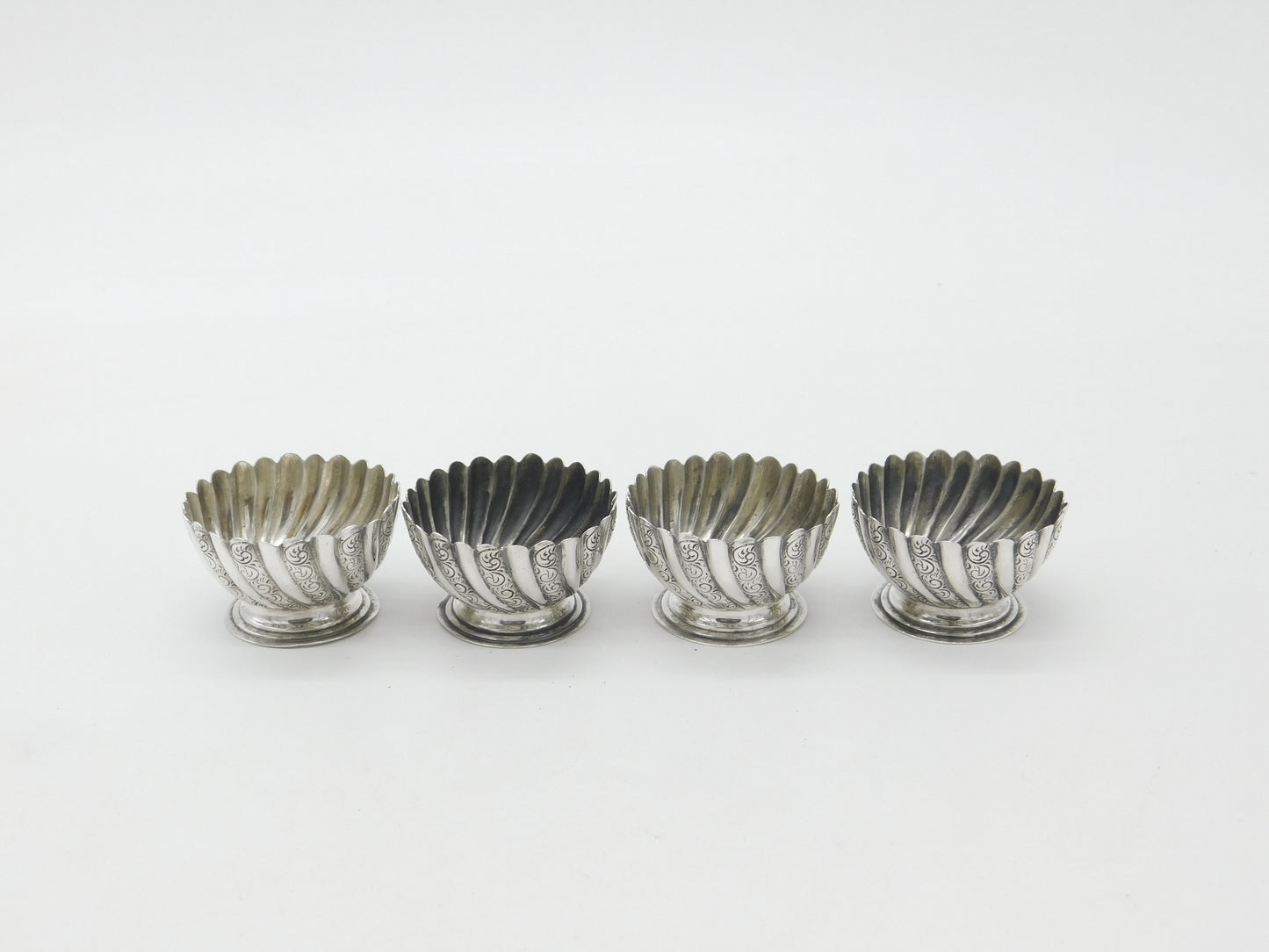 Set of Four Sterling Silver Swirl Pattern Salt Cellars 1897 London Victorian