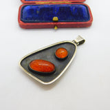 German .835 Grade Silver & Baltic Amber Modernist Drop Pendant Vintage