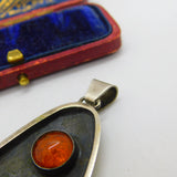 German .835 Grade Silver & Baltic Amber Modernist Drop Pendant Vintage