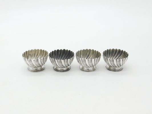 Set of Four Sterling Silver Swirl Pattern Salt Cellars 1897 London Victorian