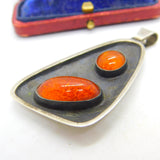 German .835 Grade Silver & Baltic Amber Modernist Drop Pendant Vintage