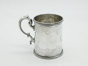 Victorian Sterling Silver Floral Pattern Christening Mug Antique 1866 London