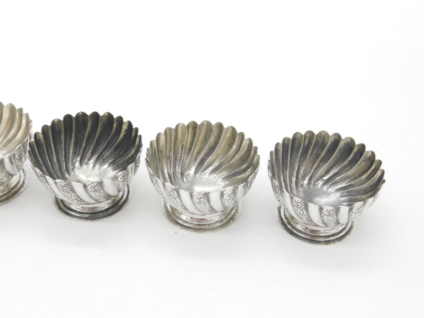 Set of Four Sterling Silver Swirl Pattern Salt Cellars 1897 London Victorian