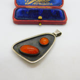 German .835 Grade Silver & Baltic Amber Modernist Drop Pendant Vintage