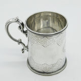 Victorian Sterling Silver Floral Pattern Christening Mug Antique 1866 London