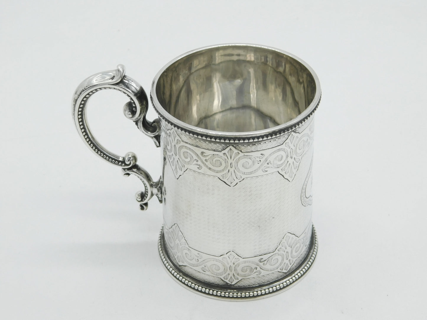 Victorian Sterling Silver Floral Pattern Christening Mug Antique 1866 London