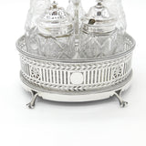 Victorian Large Sterling Silver Glass Complete Cruet Set 1859 Sheffield Antique
