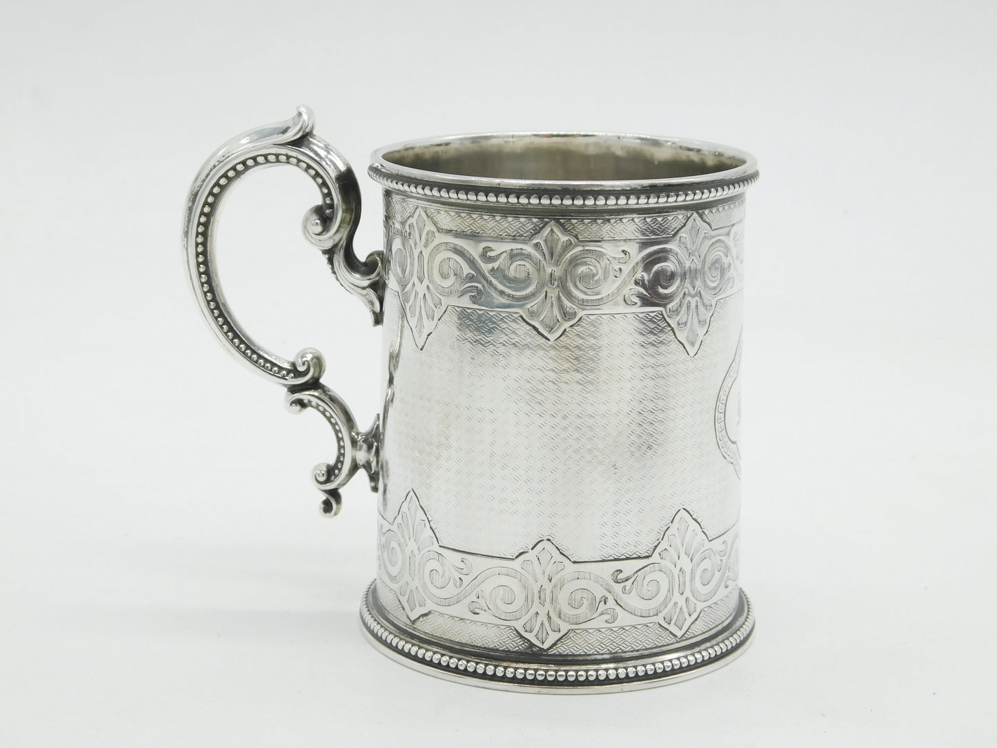 Victorian Sterling Silver Floral Pattern Christening Mug Antique 1866 London