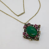 19th Austro-Hungarian Sterling Silver, Ruby, Emerald, Enamel, Jade Pendant Necklace c1890