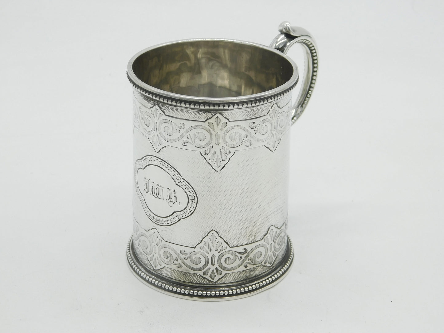 Victorian Sterling Silver Floral Pattern Christening Mug Antique 1866 London