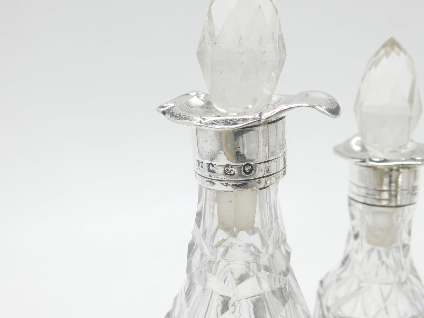 Victorian Large Sterling Silver Glass Complete Cruet Set 1859 Sheffield Antique