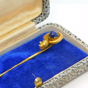 Victorian Boxed 15ct Gold & Lapis Lazuli Snake Serpent Stick Pin Antique c1880s