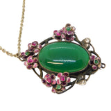 19th Austro-Hungarian Sterling Silver, Ruby, Emerald, Enamel, Jade Pendant Necklace c1890