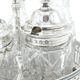 Victorian Large Sterling Silver Glass Complete Cruet Set 1859 Sheffield Antique