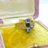 18ct Yellow Gold Modernist Sapphire & Diamond Set Ring 1971 London Vintage