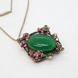 19th Austro-Hungarian Sterling Silver, Ruby, Emerald, Enamel, Jade Pendant Necklace c1890