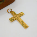Victorian 9ct Yellow Gold Floral Pattern Cross Pendant Antique 1868 Birmingham