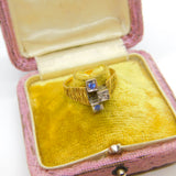 18ct Yellow Gold Modernist Sapphire & Diamond Set Ring 1971 London Vintage