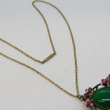 19th Austro-Hungarian Sterling Silver, Ruby, Emerald, Enamel, Jade Pendant Necklace c1890