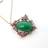 19th Austro-Hungarian Sterling Silver, Ruby, Emerald, Enamel, Jade Pendant Necklace c1890
