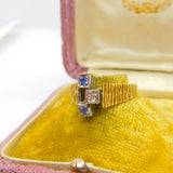 18ct Yellow Gold Modernist Sapphire & Diamond Set Ring 1971 London Vintage