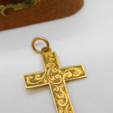 Victorian 9ct Yellow Gold Floral Pattern Cross Pendant Antique 1868 Birmingham