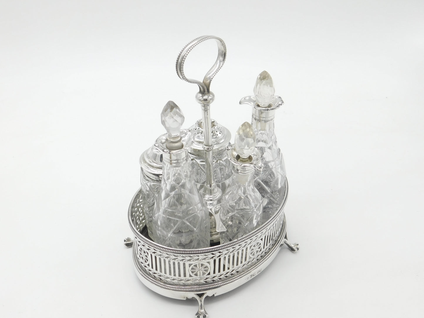 Victorian Large Sterling Silver Glass Complete Cruet Set 1859 Sheffield Antique