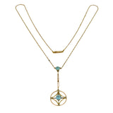 Edwardian 9ct Gold, Seed Pearl & Blue Stone Lavalier Drop Necklace Antique c1910